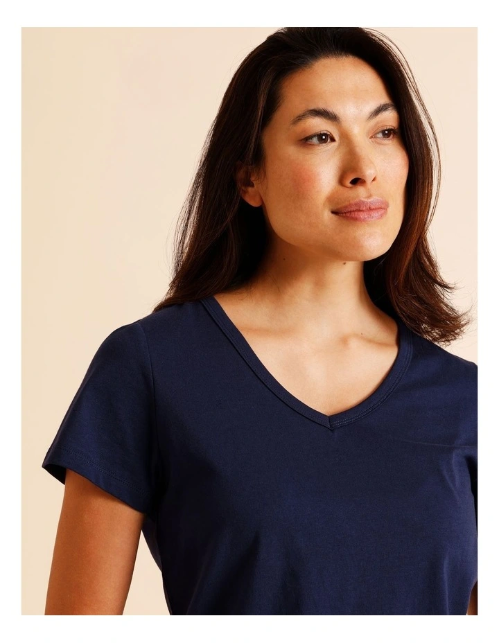 Essentials V-Neck 3/4 Pant PJ Set in Navy Gingham Print image 5
