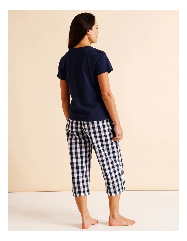 Essentials V-Neck 3/4 Pant PJ Set in Navy Gingham Print image 6