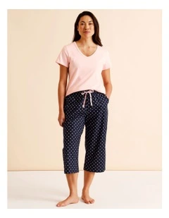 Essentials V-Neck 3/4 Pant PJ Set in Navy Spot Print