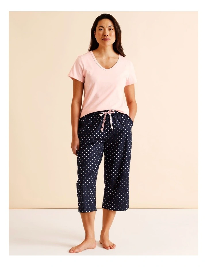 Essentials V-Neck 3/4 Pant PJ Set in Navy Spot Print image 1