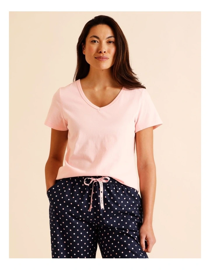 Essentials V-Neck 3/4 Pant PJ Set in Navy Spot Print image 2