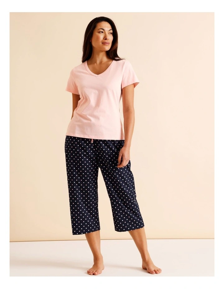 Essentials V-Neck 3/4 Pant PJ Set in Navy Spot Print image 3
