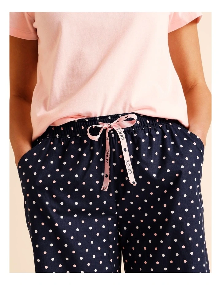 Essentials V-Neck 3/4 Pant PJ Set in Navy Spot Print image 4