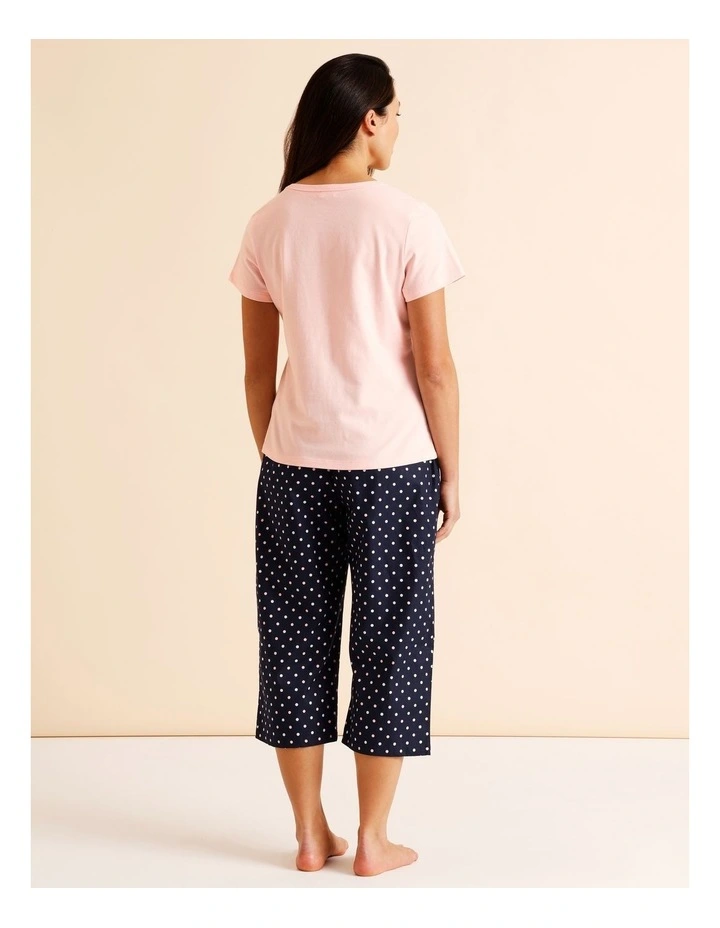 Essentials V-Neck 3/4 Pant PJ Set in Navy Spot Print image 5