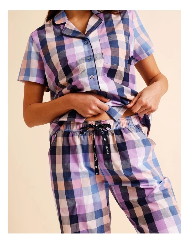 Core Cotton Short Sleeve Long Pant PJ Set in Buffalo Check Print image 3