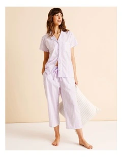 Core Cotton Short Sleeve 3/4 Pant PJ Set in Lilac Stripe Print
