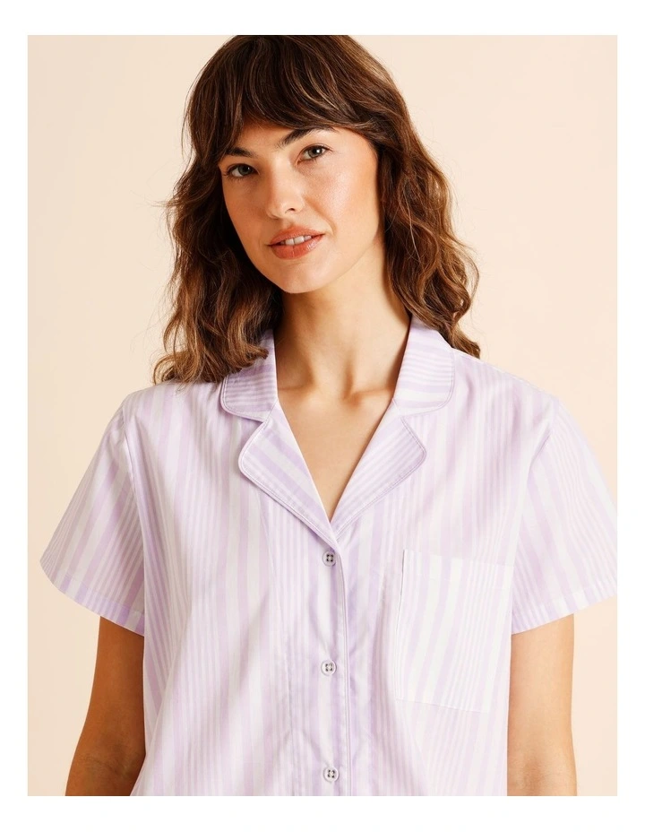 Core Cotton Short Sleeve 3/4 Pant PJ Set in Lilac Stripe Print image 2