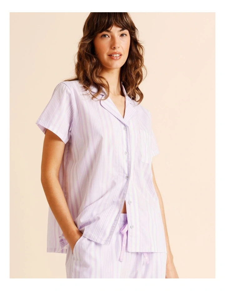 Core Cotton Short Sleeve 3/4 Pant PJ Set in Lilac Stripe Print image 3