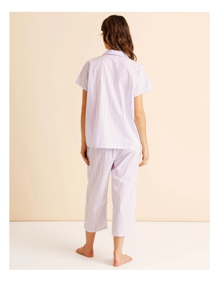Core Cotton Short Sleeve 3/4 Pant PJ Set in Lilac Stripe Print image 6