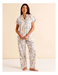 Core Cotton Short Sleeve Long Pant PJ Set in Garden Floral Print
