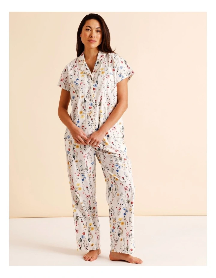 Core Cotton Short Sleeve Long Pant PJ Set in Garden Floral Print image 1