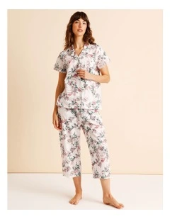 Core Cotton Short Sleeve 3/4 Pant PJ Set in Native Floral Print