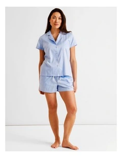 Core Cotton Sateen Short Sleeve Short PJ Set in Blue