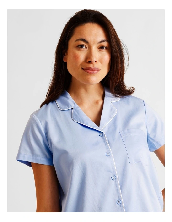 Core Cotton Sateen Short Sleeve Short PJ Set in Blue image 2