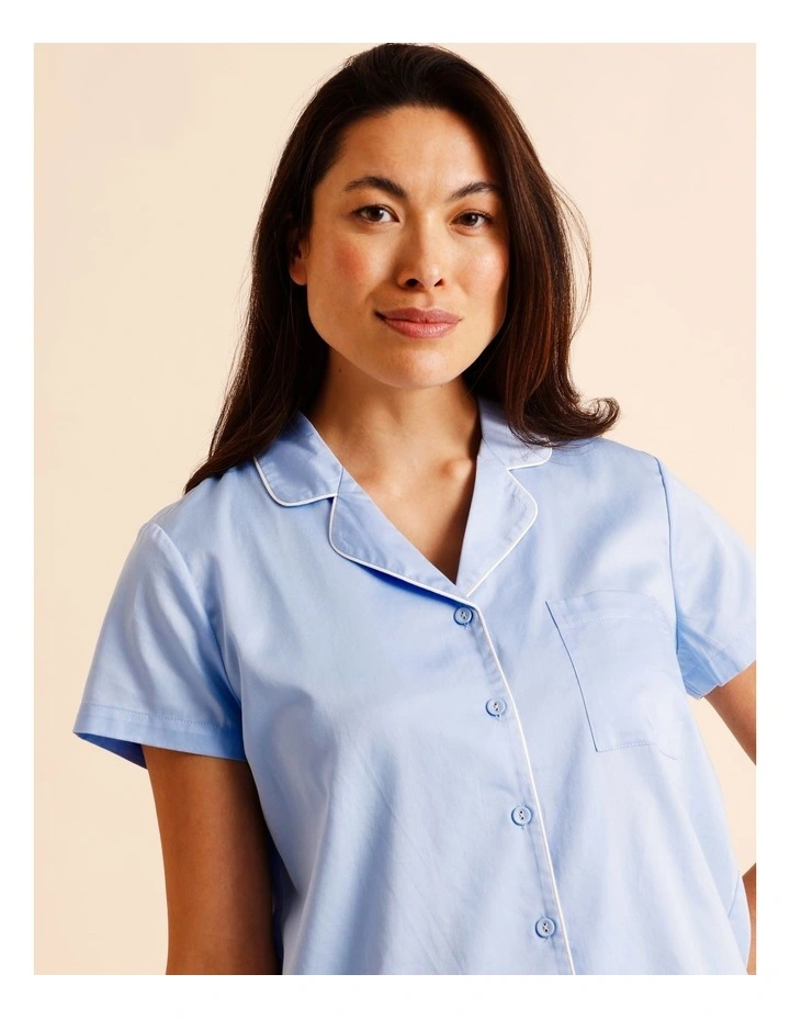 Core Cotton Sateen Short Sleeve Short PJ Set in Blue image 2