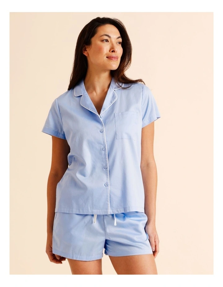 Core Cotton Sateen Short Sleeve Short PJ Set in Blue image 3