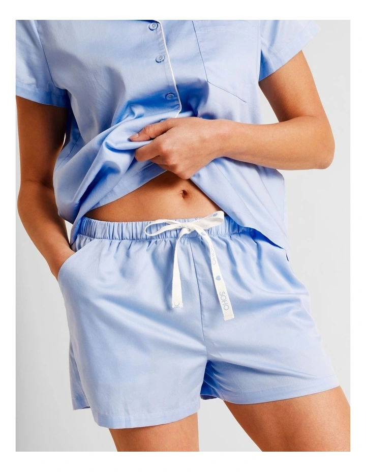 Core Cotton Sateen Short Sleeve Short PJ Set in Blue image 4