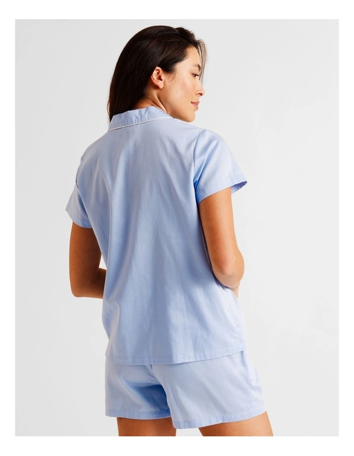 Core Cotton Sateen Short Sleeve Short PJ Set in Blue image 5