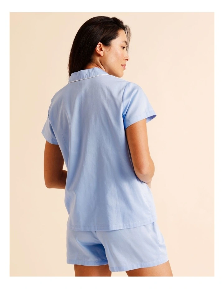 Core Cotton Sateen Short Sleeve Short PJ Set in Blue image 5
