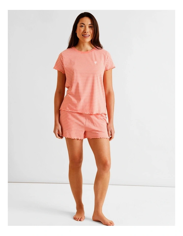 Everyday Fluted Edge Short Sleeve PJ Set in Apricot Stripe Print image 2
