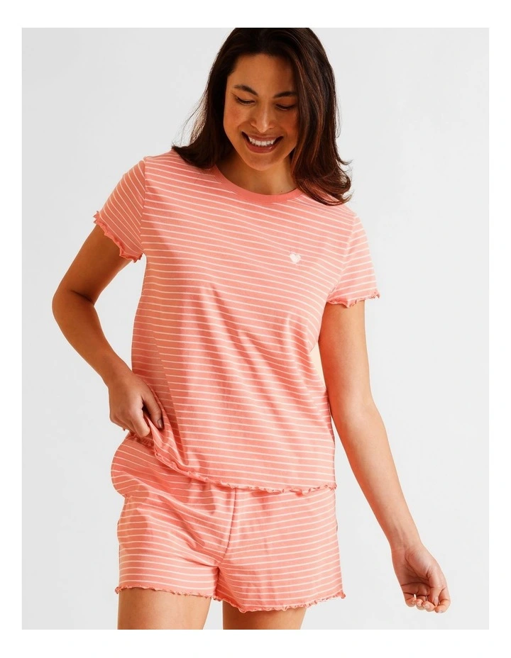Everyday Fluted Edge Short Sleeve PJ Set in Apricot Stripe Print image 3