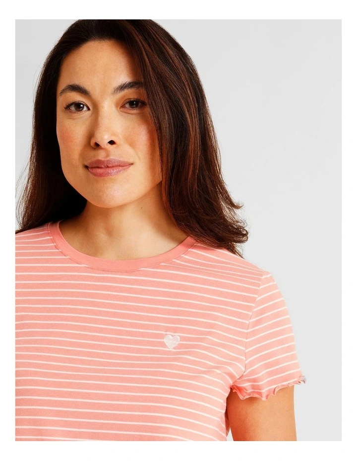 Everyday Fluted Edge Short Sleeve PJ Set in Apricot Stripe Print image 4