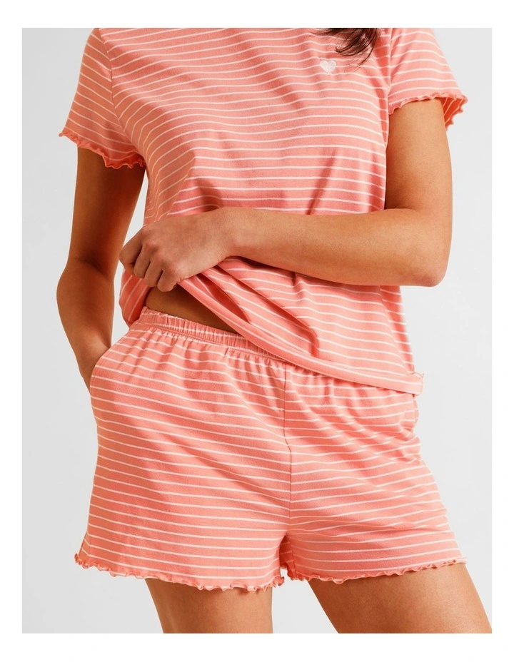 Everyday Fluted Edge Short Sleeve PJ Set in Apricot Stripe Print image 5