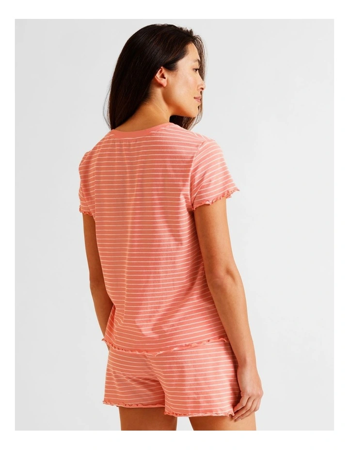 Everyday Fluted Edge Short Sleeve PJ Set in Apricot Stripe Print image 6