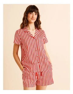 Core Cotton Sateen Short Sleeve Short PJ Set in Candy Stripe