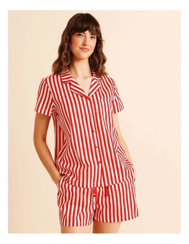 Core Cotton Sateen Short Sleeve Short PJ Set in Candy Stripe image 1