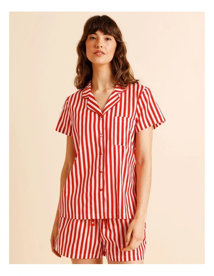 Core Cotton Sateen Short Sleeve Short PJ Set in Candy Stripe image 5