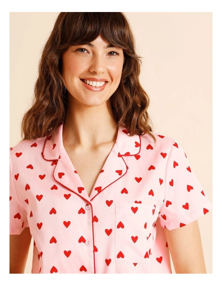 Core Cotton Sateen Short Sleeve Short PJ Set in Pink Heart Print image 4