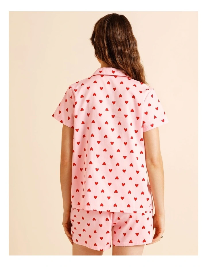 Core Cotton Sateen Short Sleeve Short PJ Set in Pink Heart Print image 6