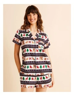 Christmas Short Sleeve PJ Set in Dawson & Daisy Fairisle Print