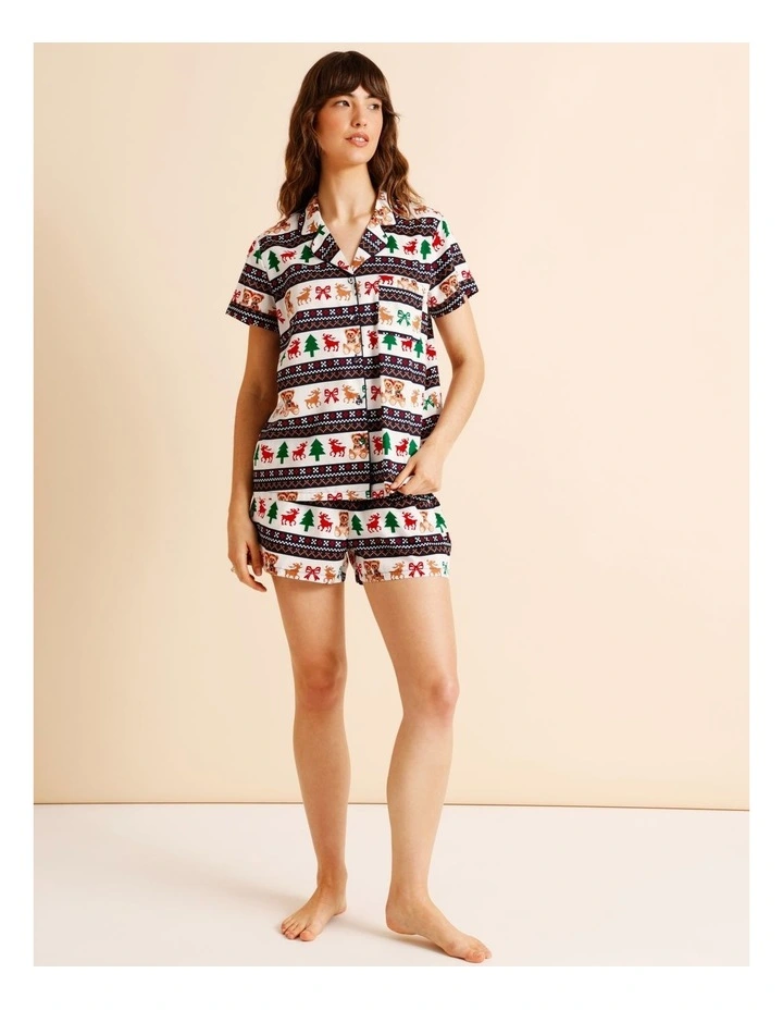 Christmas Short Sleeve PJ Set in Dawson & Daisy Fairisle Print image 2