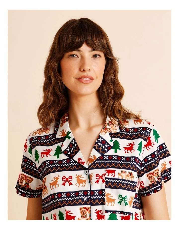 Christmas Short Sleeve PJ Set in Dawson & Daisy Fairisle Print image 3