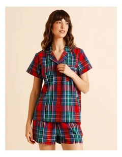 Christmas Short Sleeve PJ Set in Red Yarn Dyed Tartan