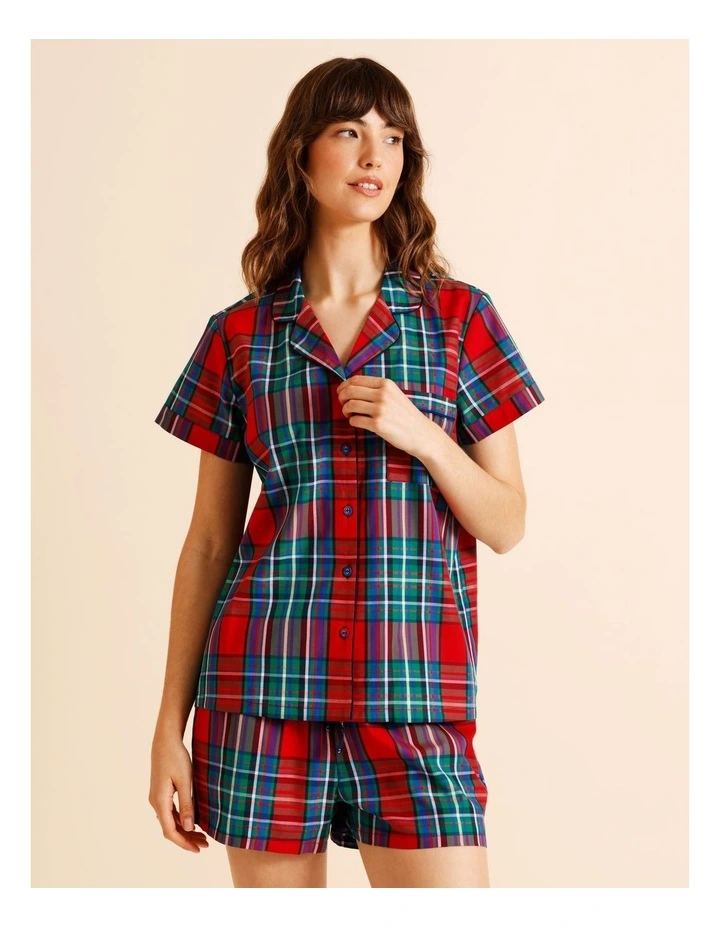 Christmas Short Sleeve PJ Set in Red Yarn Dyed Tartan image 1