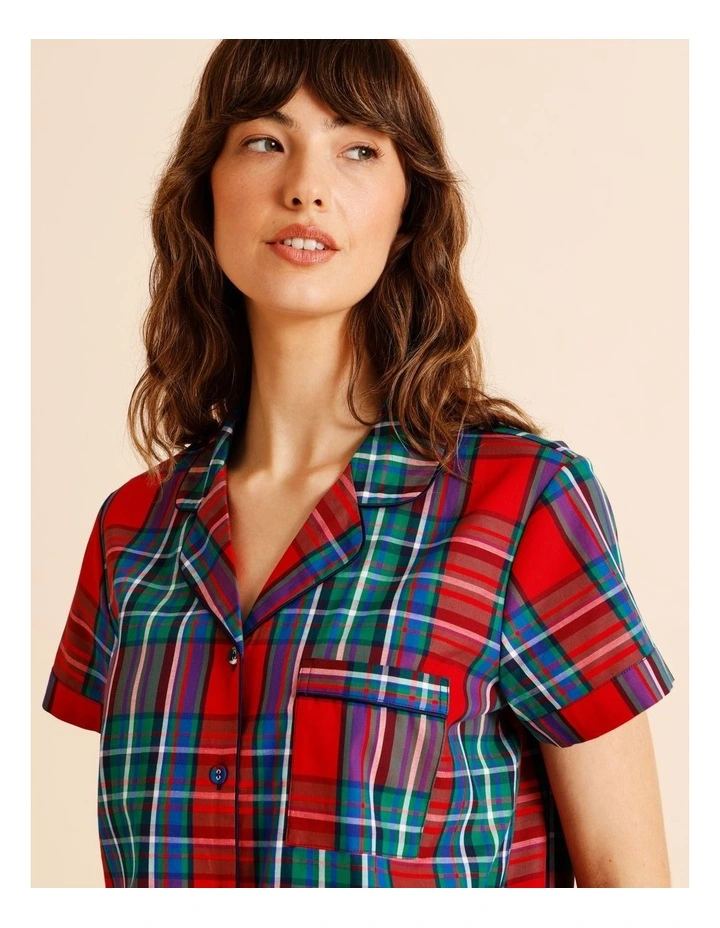 Christmas Short Sleeve PJ Set in Red Yarn Dyed Tartan image 2
