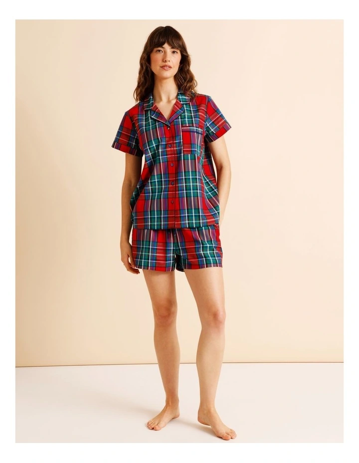 Christmas Short Sleeve PJ Set in Red Yarn Dyed Tartan image 3