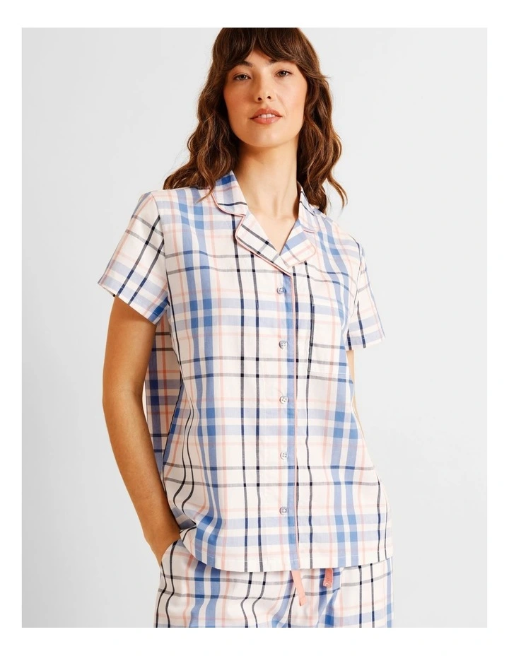 Core Cotton Short Sleeve Long Pant PJ Set in White Check Print image 2