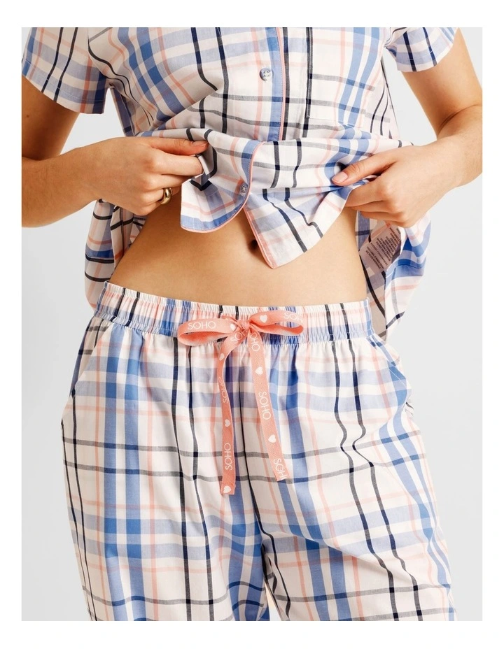 Core Cotton Short Sleeve Long Pant PJ Set in White Check Print image 3