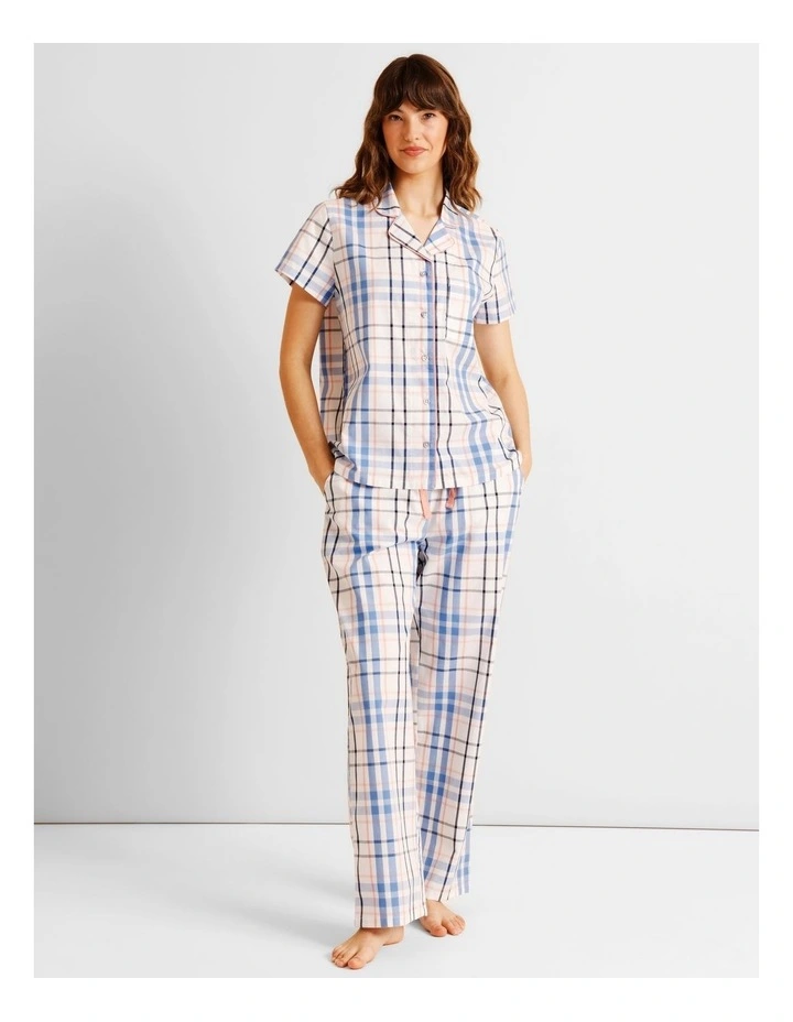 Core Cotton Short Sleeve Long Pant PJ Set in White Check Print image 4