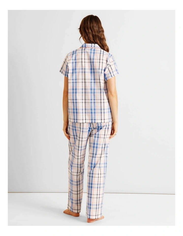 Core Cotton Short Sleeve Long Pant PJ Set in White Check Print image 5