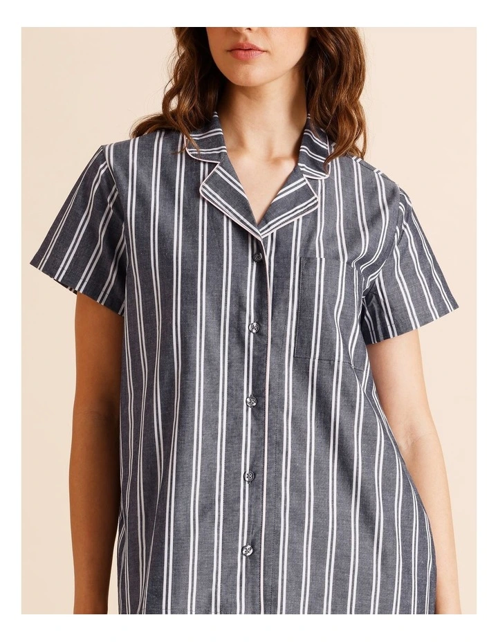 Core Cotton Short Sleeve 3/4 Pant PJ Set in Blue Stripe Print image 2