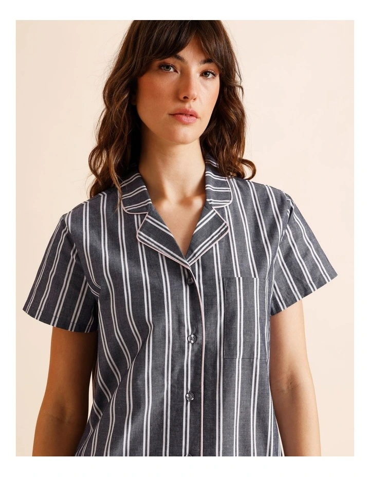 Core Cotton Short Sleeve 3/4 Pant PJ Set in Blue Stripe Print image 3