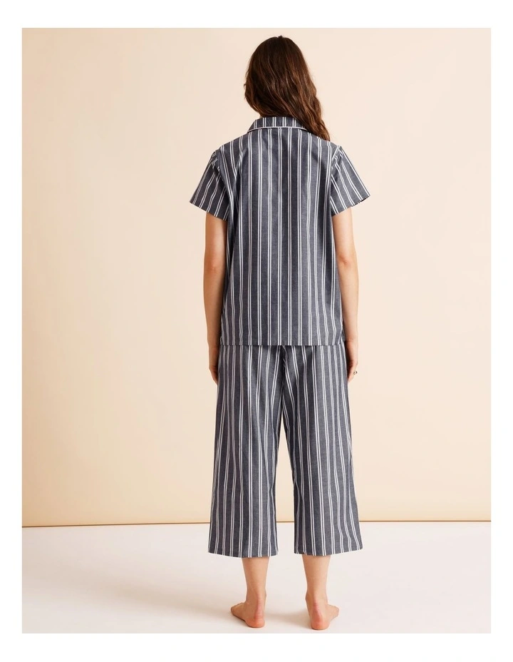 Core Cotton Short Sleeve 3/4 Pant PJ Set in Blue Stripe Print image 4