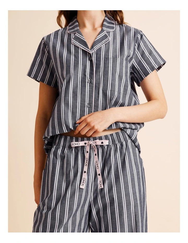 Core Cotton Short Sleeve 3/4 Pant PJ Set in Blue Stripe Print image 5