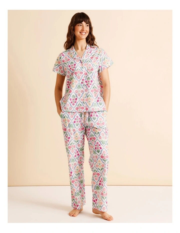 Core Cotton Short Sleeve Long Pant PJ Set in Diamond Floral Check Print image 1