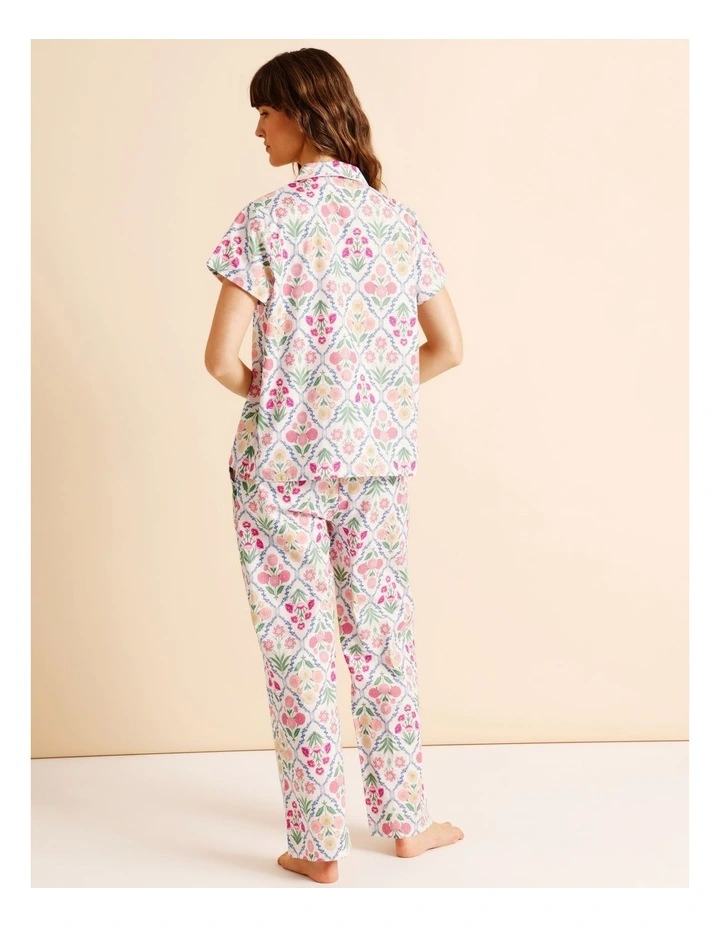 Core Cotton Short Sleeve Long Pant PJ Set in Diamond Floral Check Print image 4